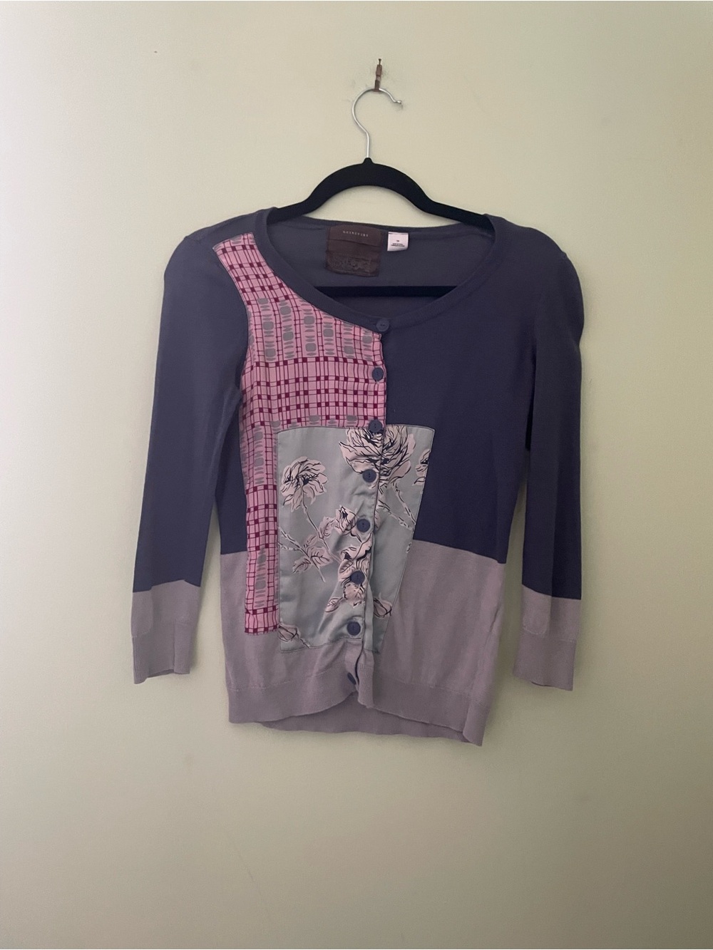 Anthropologie Guinevere Knit Cardigan Patchwork mixed media Size XS